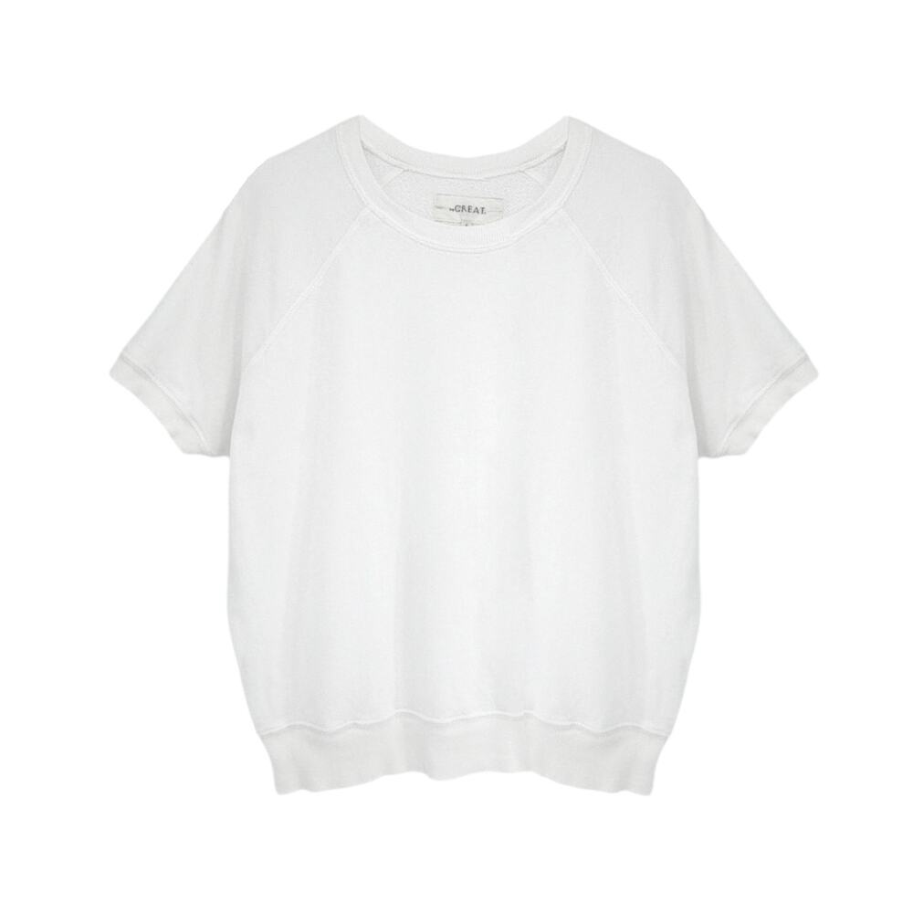 THE GREAT. The Short Sleeve Sweatshirt in True White 0|XS